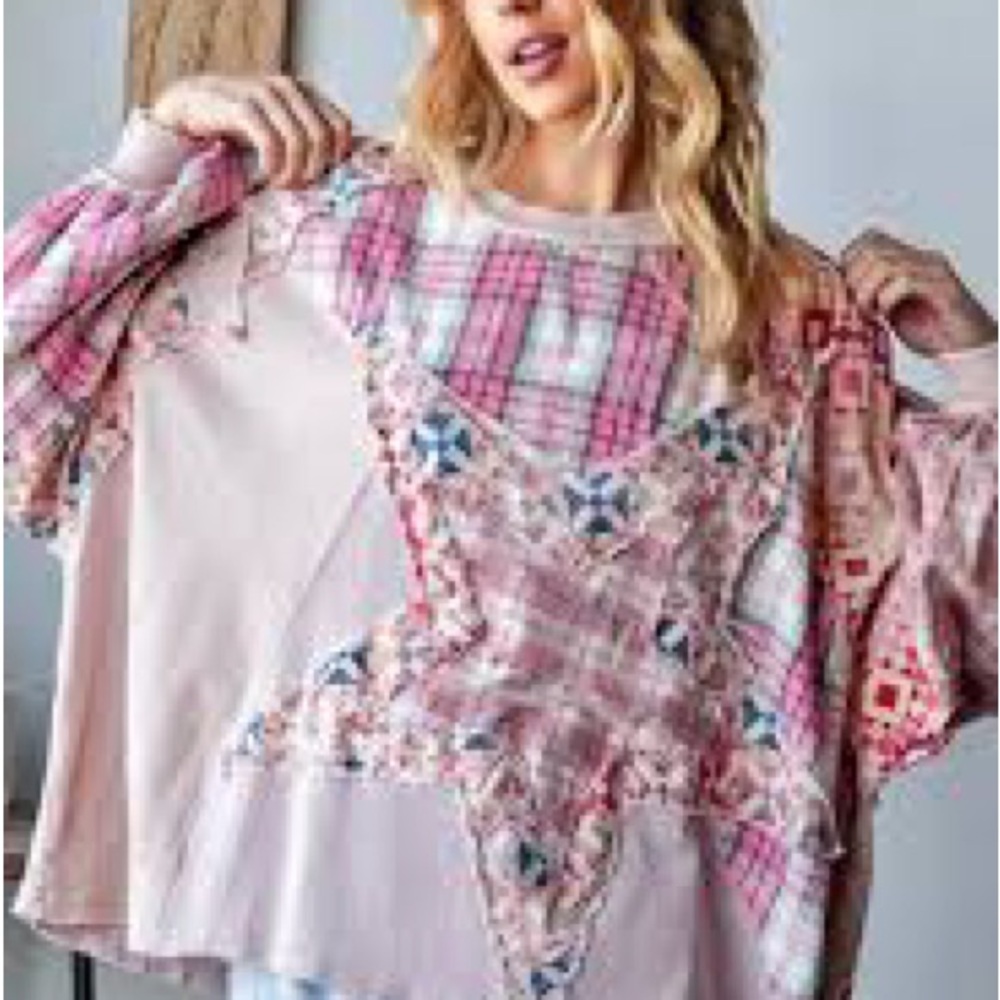 Oli & Hali Pink Patchwork Star Long Sleeve Top